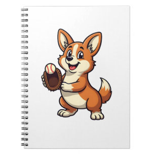 Vintage baseboll Corgi hundfångare Cartoon vektor Anteckningsbok