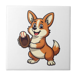 Vintage baseboll Corgi hundfångare Cartoon vektor Kakelplatta