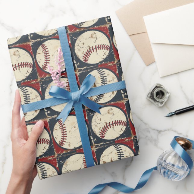 Vintage Baseboll Grid Presentpapper (Gifting)