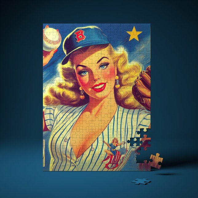 Vintage baseboll pinup pussel (Skapare uppladdad)