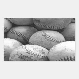 Vintage Basebollar i Black and White Rektangulärt Klistermärke