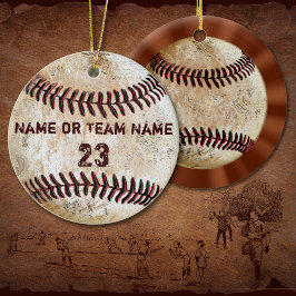 Vintage basebollprydnader med NAMN och NUMMER Julgransprydnad Keramik