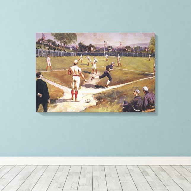 Vintage basebollspel av Henry Sandham Canvastryck (Insitu (trägolv))