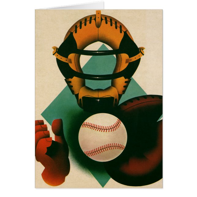 Vintage basebollspelare, catcher med handske hälsningskort (Framsidan)