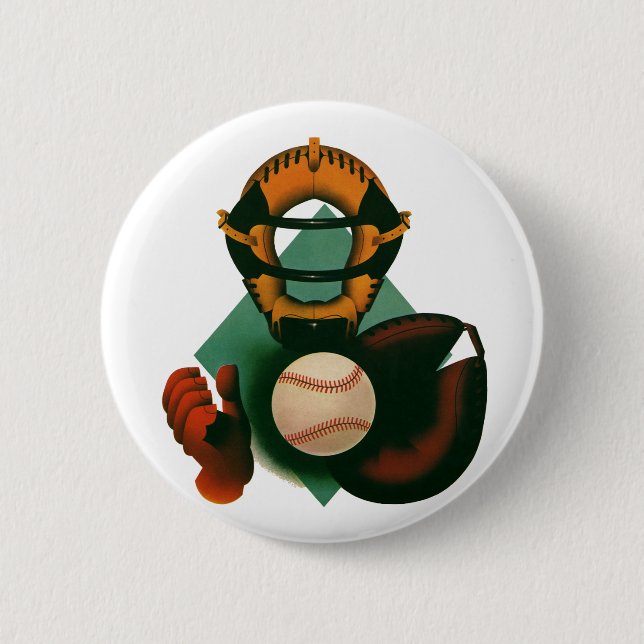 Vintage basebollspelare, catcher med handske knapp (Framsida)