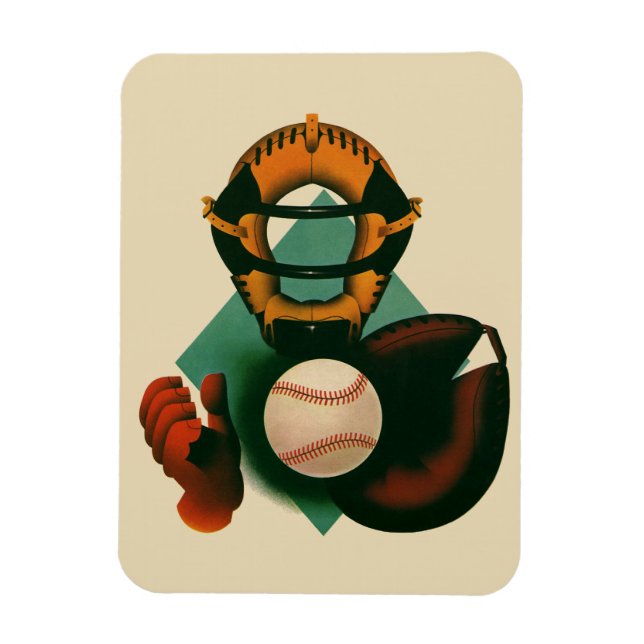 Vintage basebollspelare, catcher med handske magnet (Vertikal)