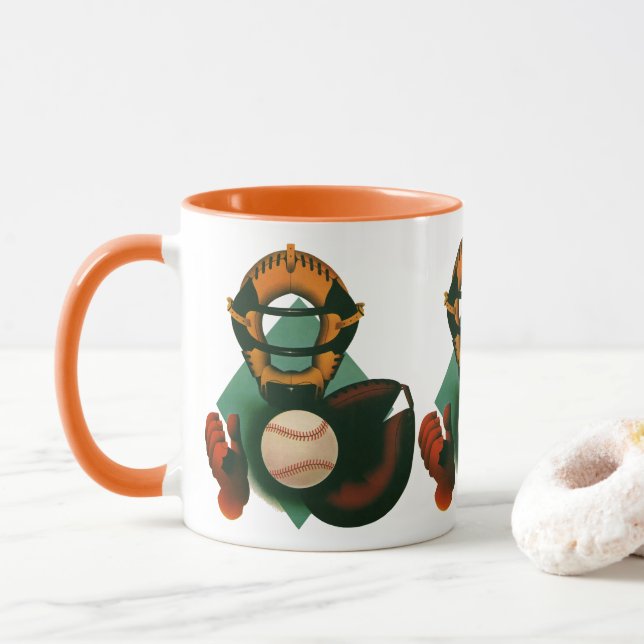 Vintage basebollspelare, catcher med handske mugg (Med munk)