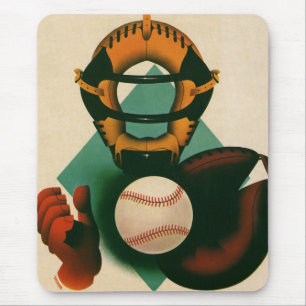 Vintage basebollspelare, catcher med handske musmatta