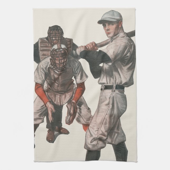 Vintage basebollspelare kökshandduk (Vertikal)