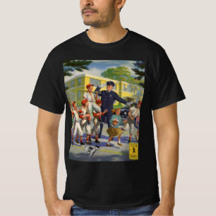 Vintage basebollspelare och polisens övergångsstäl t shirt