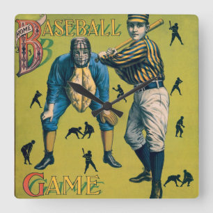 Vintage basebollspelare på hemmamatchen fyrkantig klocka