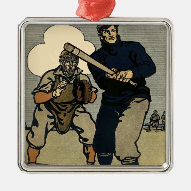 Vintage basebollspelare, stiliserad konst julgransprydnad metall (Framsidan)