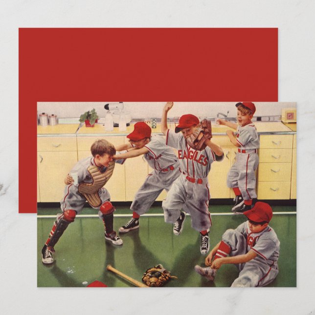 Vintage basebollsportlag, pojkar som bråkar (Fram/baksida)