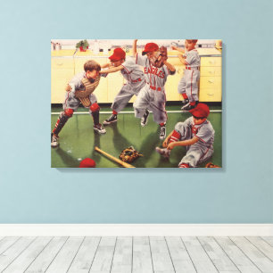 Vintage basebollsportlag, pojkar som bråkar canvastryck