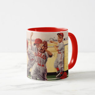 Vintage basebollsportlag, pojkar som bråkar mugg