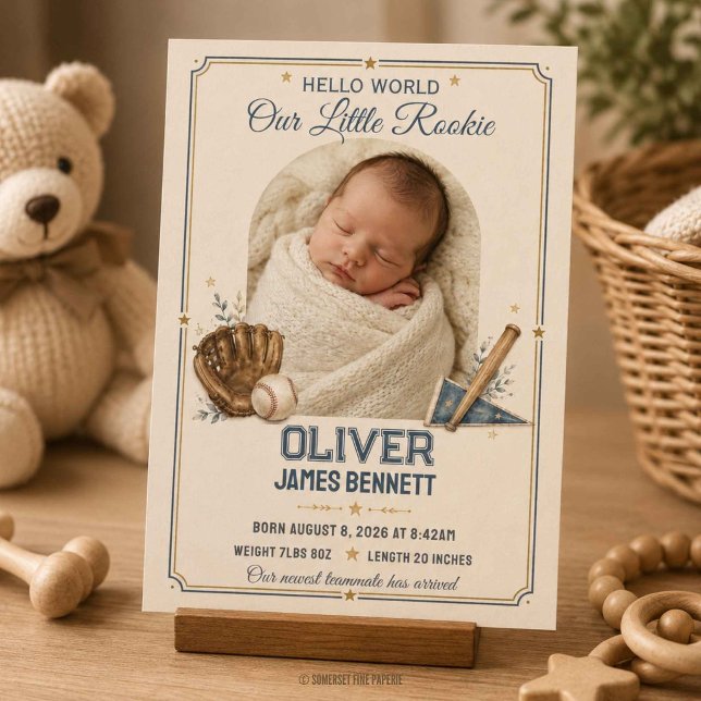 Vintage basebolltröja för bebis födelseannonsering inbjudningar (Vintage Baseball Jersey Baby Birth Announcement)