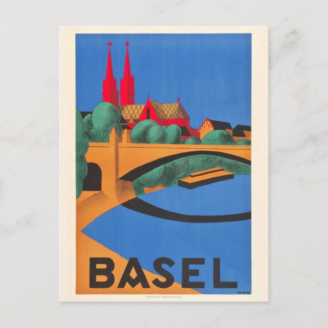 Vintage Basel Schweiz Travel Vykort (Framsida)