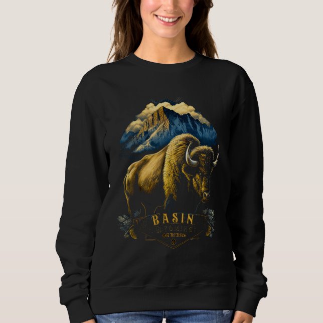 Vintage Basin Wyoming Mountains Bison Western T Shirt (Framsida)