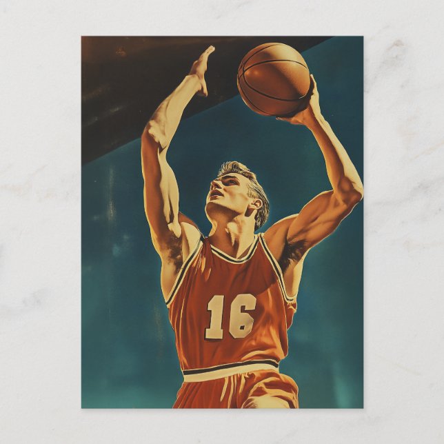 Vintage Basketball Action Shot Vykort (Framsida)