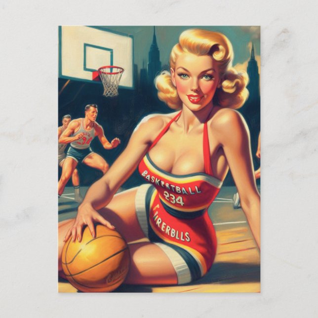 Vintage Basketball Girl Vykort (Framsida)