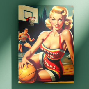 Vintage Basketball Girl Vykort