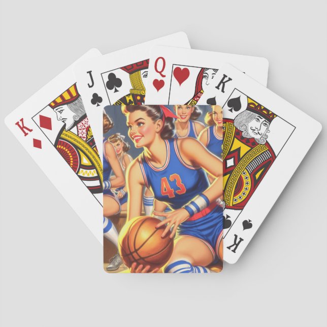 Vintage Basketball Girls Illustration Casinokort (Baksidan)