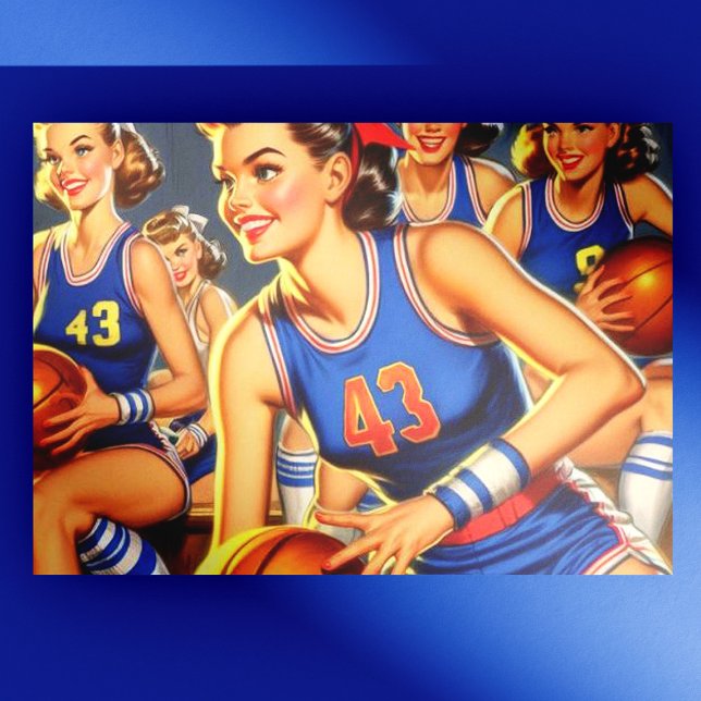 Vintage Basketball Girls Illustration Vykort (Skapare uppladdad)