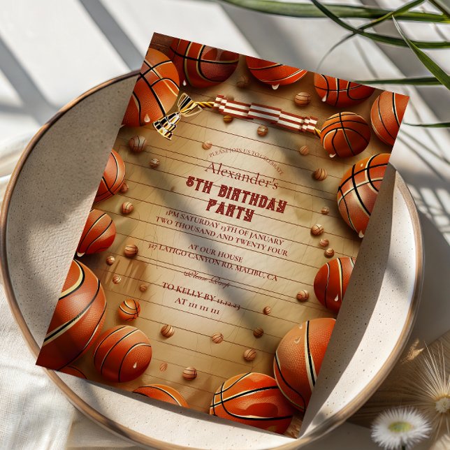 Vintage Basketboll Födelsedag Inbjudningar (Skapare uppladdad)