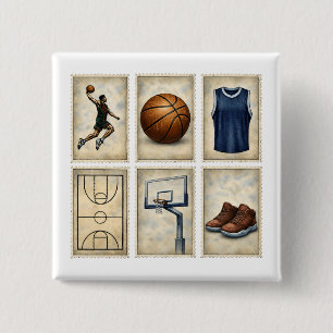 Vintage basketbollstämplar Sportssamling Knapp