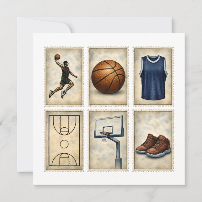 Vintage basketbollstämplar Sportssamling Tack Kort (Framsida)