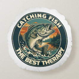 Vintage Bass Fishing Therapy Retro Badge Rund Kudde
