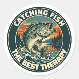 Vintage Bass Fishing Therapy Retro Badge Runt Klistermärke