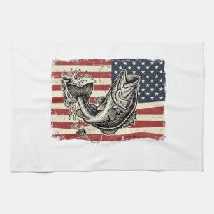 Vintage Bass Fiske Amerikansk Flagga Tröja Design_ Kökshandduk