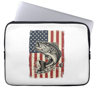 Vintage Bass Fiske Amerikansk Flagga Tröja Design_ Laptop Fodral
