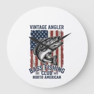 Vintage Bass Fiske Amerikansk Flagga Tröja Design  Stor Klocka