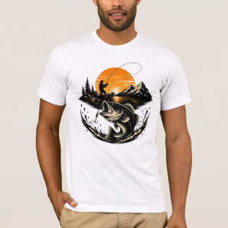 Vintage Bass Fiske Solnedgång Fiskare Design T Shirt