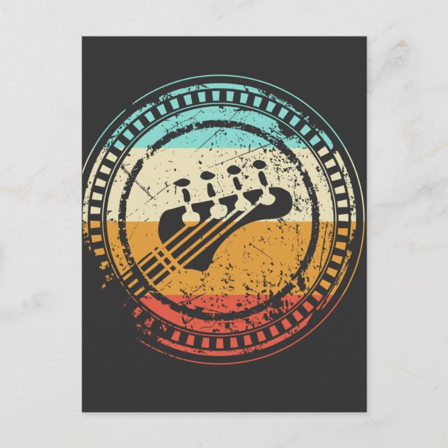 Vintage Bass Guitar Headstock Retro Guitarist Vykort (Framsida)