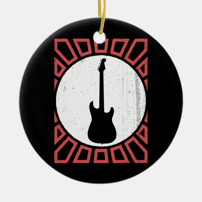 Vintage Bass Guitar Player Music Retro  Julgransprydnad Keramik (Framsidan)