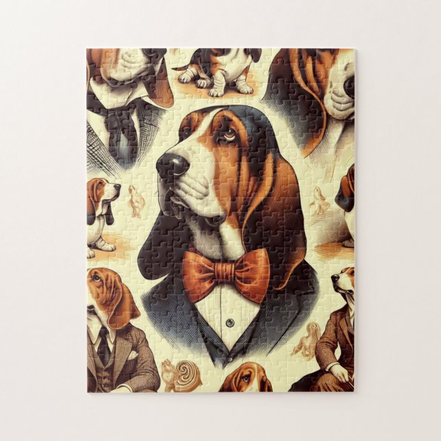 Vintage Basset Hound Illustration Pussel (Vertikal)