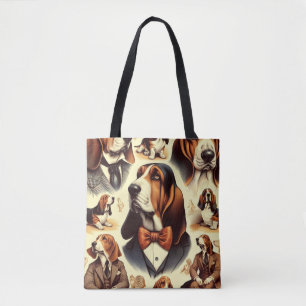 Vintage Basset Hound Illustration Tygkasse