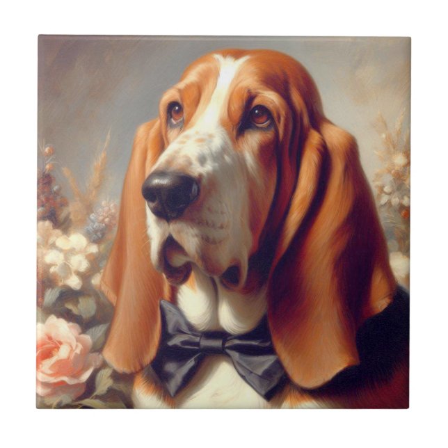 Vintage Basset Hound-målning Kakelplatta (Framsidan)