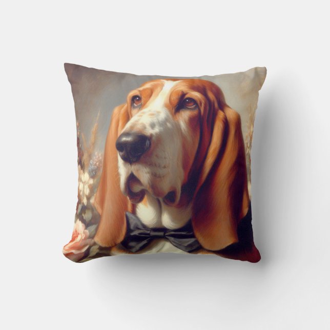 Vintage Basset Hound-målning Kudde (Framsida)