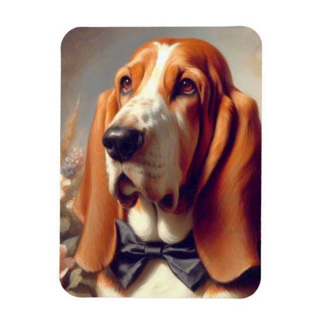 Vintage Basset Hound-målning Magnet (Vertikal)
