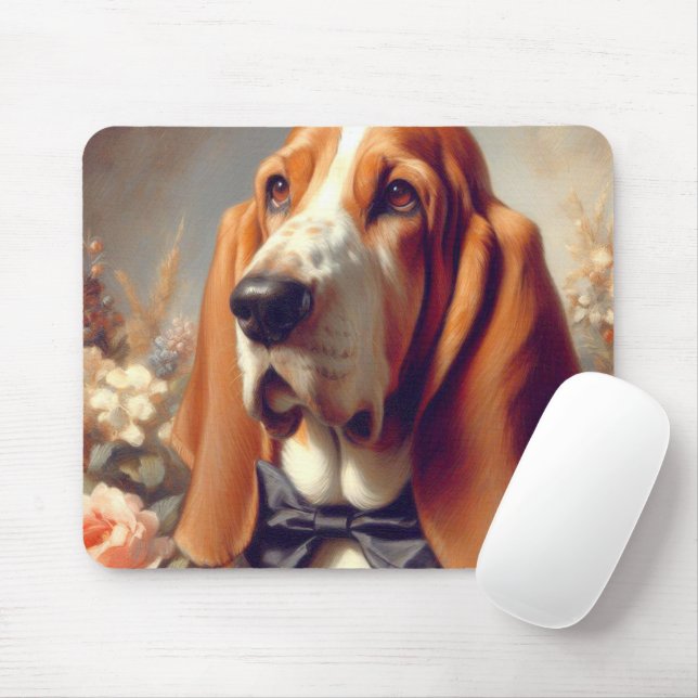 Vintage Basset Hound-målning Musmatta (Med mus)