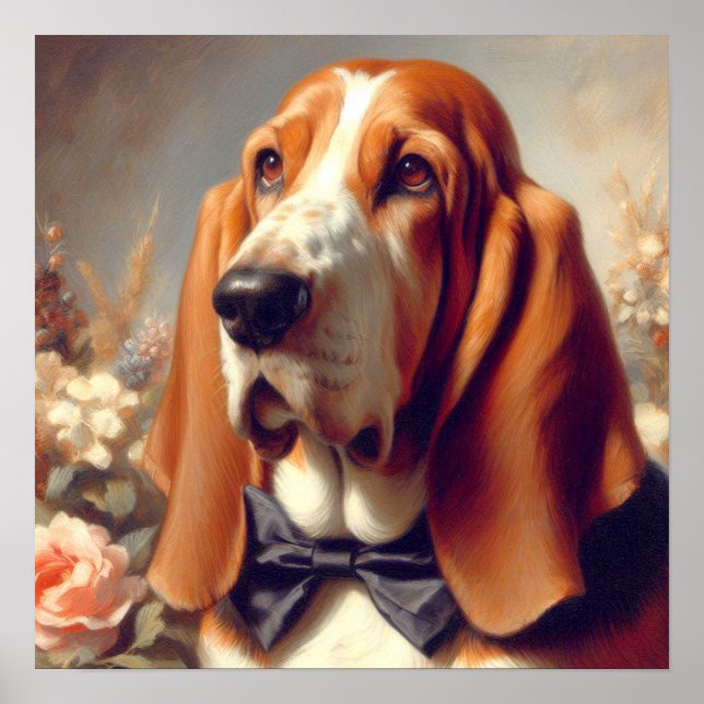 Vintage Basset Hound-målning Poster (Framsidan)