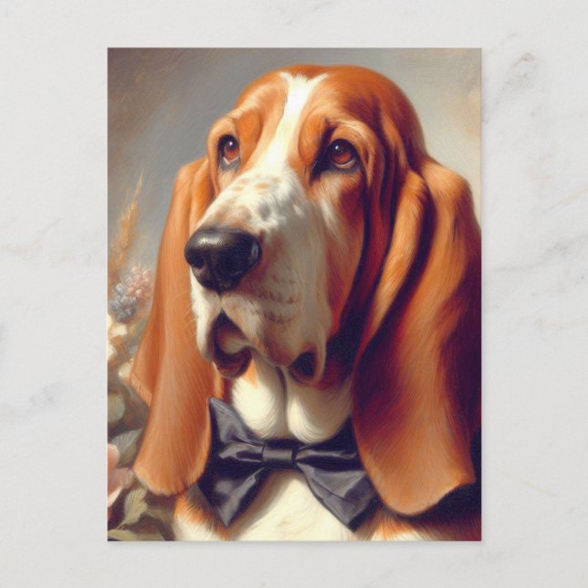 Vintage Basset Hound-målning Vykort (Framsida)