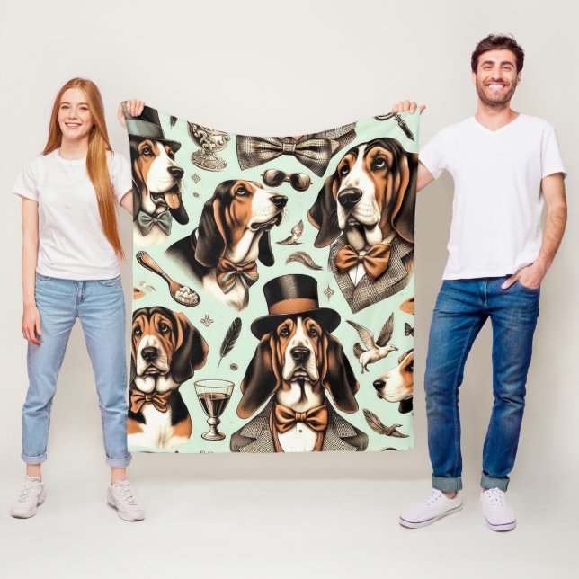Vintage Basset Hound Seamless Fleecefilt (På plats)