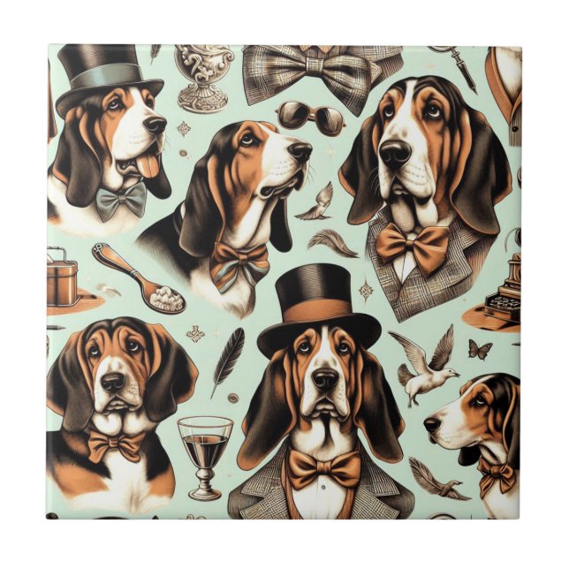 Vintage Basset Hound Seamless Kakelplatta (Framsidan)