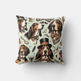 Vintage Basset Hound Seamless Kudde