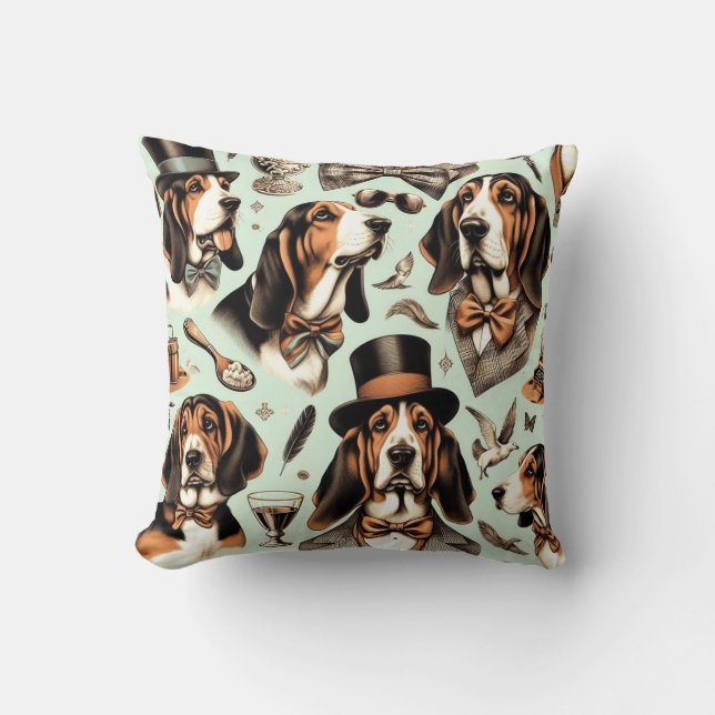 Vintage Basset Hound Seamless Kudde (Framsida)
